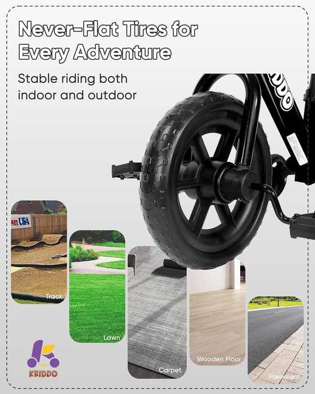 Thumbnail 6 de KRIDDO 2-in-1 Kids Tricycle and Toddler Balance Bike (18 Months–3 Years) with Detachable Pedals and Stowable Training Wheels, Black