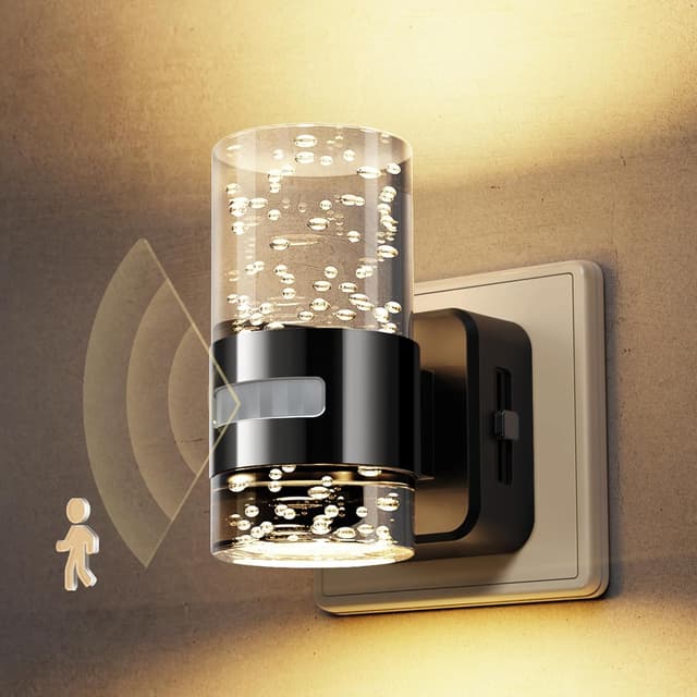 Detalle de LOHAS-LED Nachtlicht-Steckdose mit Bewegungssensor und 3 Modi (EIN/AUTO/AUS), warmweiß 3000K – schwarz