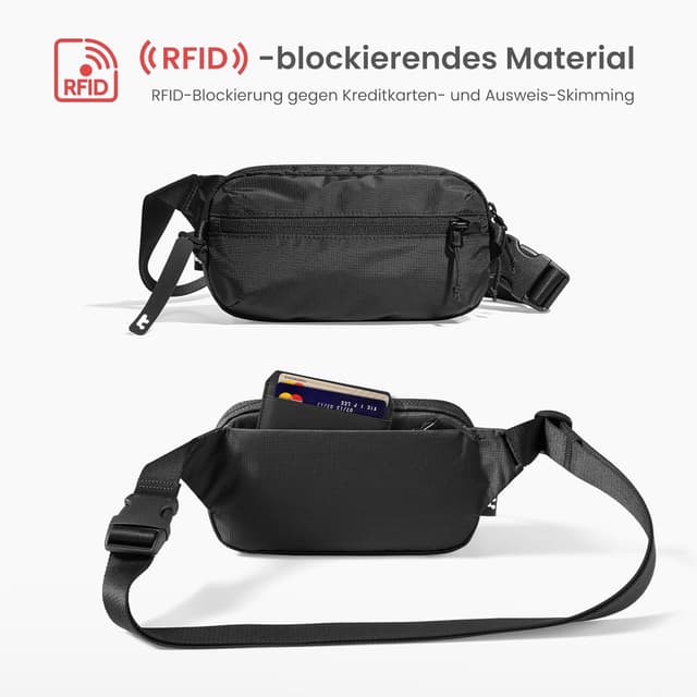 Detalle de tomtoc 1,5-Liter Sling Bag mit RFID-Schutz – leichte Crossbody-Bauchtasche für Alltag, Reise & EDC
