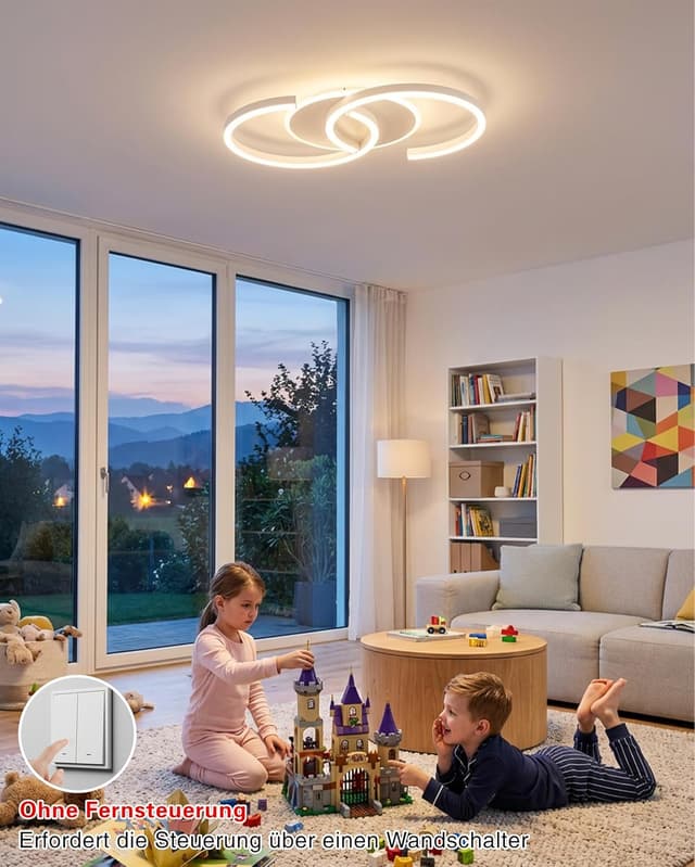 Detalle de Meloweel LED-Deckenleuchte fürs Schlafzimmer (S-Form, 3000 K warmweiß) 32 W, 50 cm, 2 Ringe, nicht dimmbar