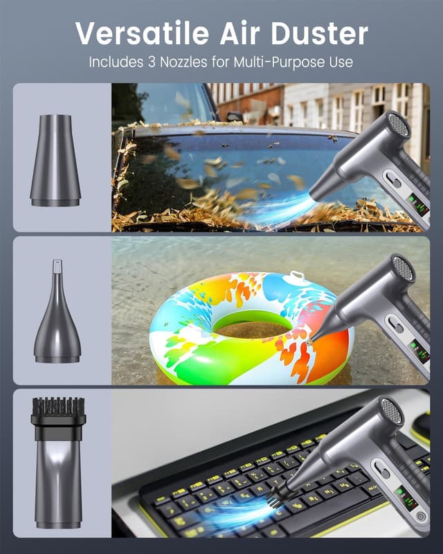 Detalle 2 de LUCKEA W06 Souffleur d’air comprimé rechargeable avec écran numérique HD et LED (200000 RPM) – Nettoyage PC, clavier, voiture