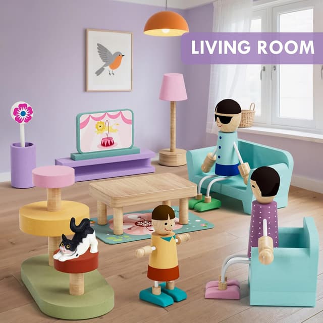 Detalle de Lehoo Castle Wooden Dollhouse 39-piece furniture set