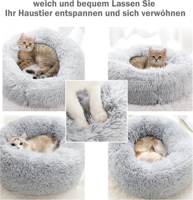 Detalle de Nepfaivy Katzenbett Hundebett Flauschig Rund (Donut) – M, hellgrau, waschbar