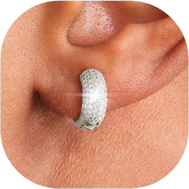 Imagen de HANLI Orecchini uomo a cerchio (huggie) in argento 925 / oro placcato 14K con zirconi cubici anallergici en OfertitasTOP