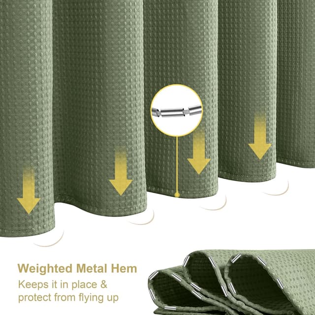 Detalle de Rideau de douche VANZAVANZU motif gaufre imperméable anti-moisissures 122 x 182 cm (vert) avec anneaux métalliques