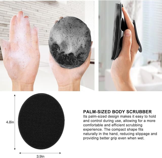 Detalle 2 de INNERNEED Soft Silicone Body Scrubber Handheld Shower Brush (Black) for gentle cleansing and exfoliation