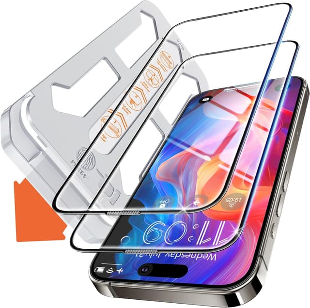 Detalle de Tentoki 2 Pack Tempered Glass Screen Protector for iPhone 15 Pro Max (6.7-inch) – 9H+ Full Coverage