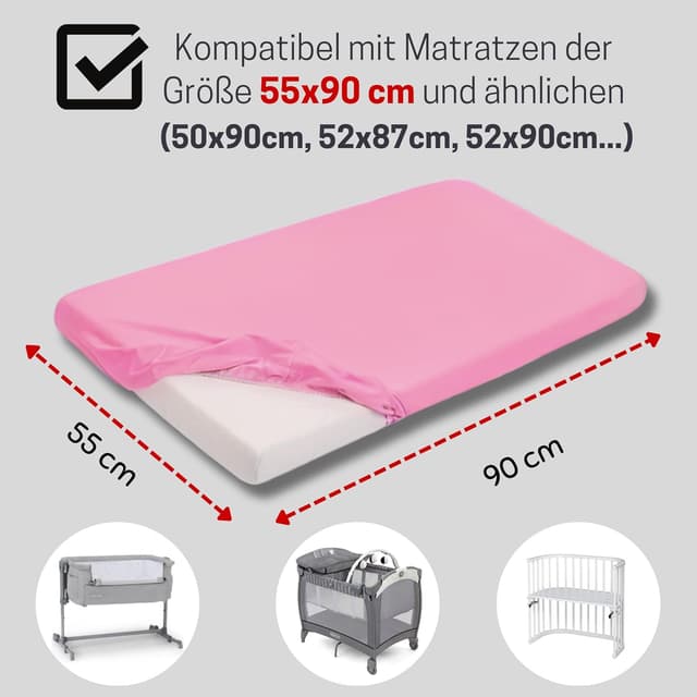 Detalle 2 de Bisoo Spannbettlaken 55x90 (wasserdicht & atmungsaktiv) – Jersey-Bettlaken für Beistellbett