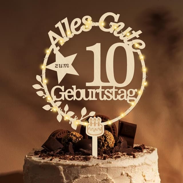 Detalle de Giftota Cake Topper 10 Geburtstag Holz LED