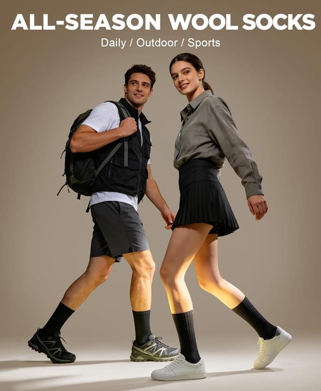 Detalle de TANSTC Merino Wool Hiking Socks (Thick Cushioned) – Anti-blister Breathable Crew Socks, 3 Pairs