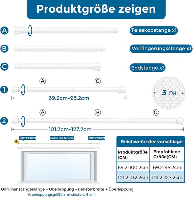 Thumbnail 1 de AIZESI Gardinenstange ohne Bohren 70–120 cm