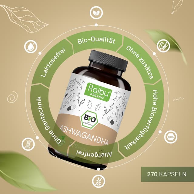 Thumbnail 2 de Raibu Ashwaganda Ashwagandha Kapseln BIO Hochdosiert 270 Kapseln