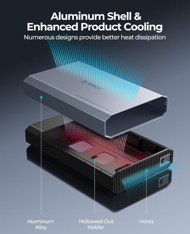 Detalle de Boîtier disque dur ORICO Aluminium 3,5 USB-C 3.2 Gen 2 (DD35C3) pour SATA 3,5/2,5