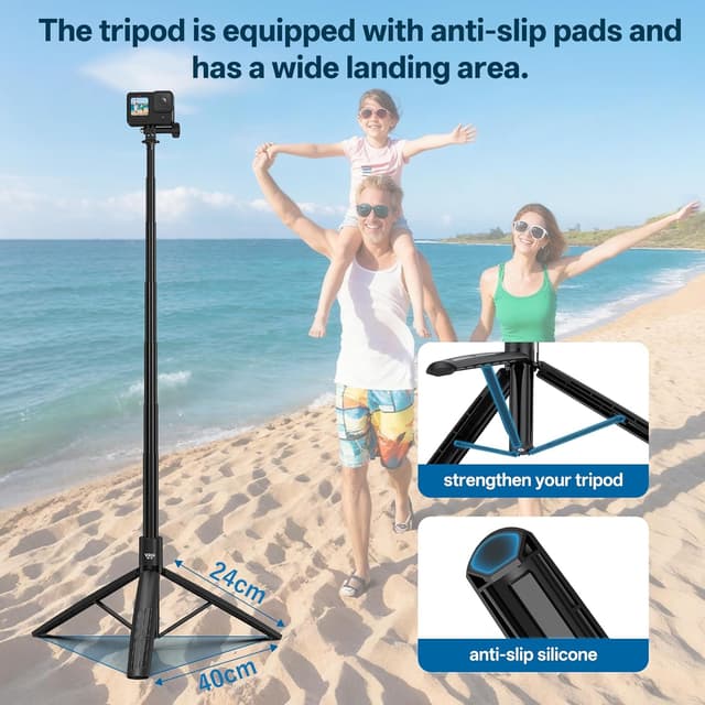 Detalle 2 de VRIG TP-30 Selfie-Stick-Stativ bis 180 cm für Actionkameras (1/4" Schraube, GoPro-Adapter)