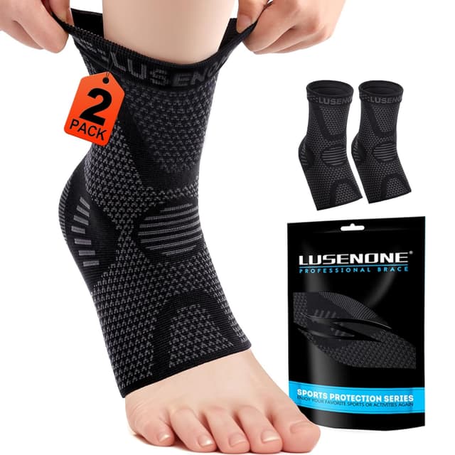 Lusenone 2-Pack Ankle Support Compression Socks for Achilles Tendonitis & Sprained Ankle