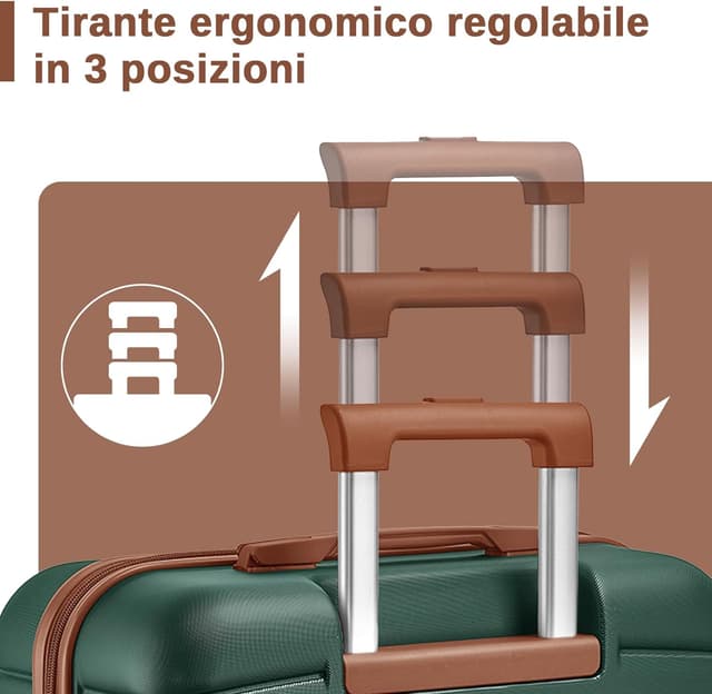 Detalle de KONO Valigia Grande Rigida 76,5 cm ABS+PC con 8 ruote e trolley 94 L, verde scuro