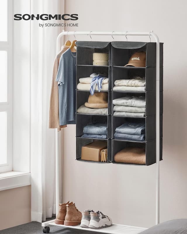 Thumbnail 1 de SONGMICS RCH005G02 wardrobe organiser set of 2, foldable with bamboo hooks