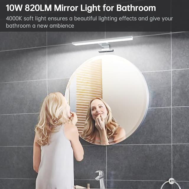 Detalle 2 de Azhien LED Badezimmer Spiegelleuchte 5W (Neutralweiß 4000K, 500 lm) mit Stecker – 30 cm, IP44