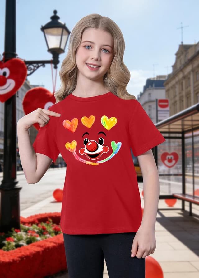 Detalle 2 de tiorhooe Red Kids T-Shirt (Cute Animals) Short Sleeve Top for Ages 3–8