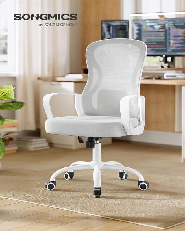 Detalle de SONGMICS ergonomischer Bürostuhl OBN043GD02 mit Netzgewebe, Lendenstütze und Wippfunktion