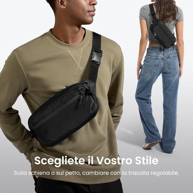 Detalle 2 de tomtoc 3,5L Borsa da petto RFID convertibile in tracolla – Marsupio leggero impermeabile (nero) per iPad mini 7