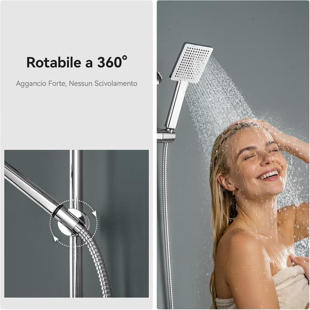 Detalle de Auralum Saliscendi Doccia Acciaio Inox 90 cm con asta regolabile e supporto per soffione cromato