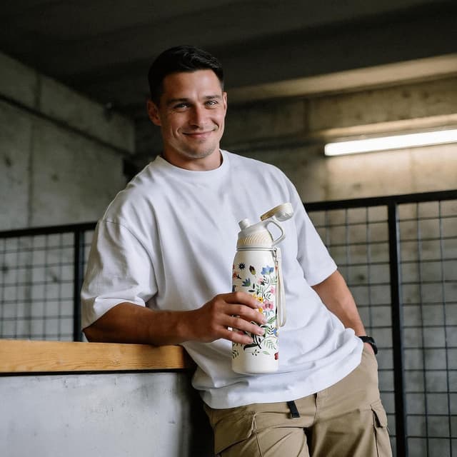 Detalle 2 de Fjbottle Sport-Trinkflasche aus Edelstahl mit magnetischem Deckel, 1.000 ml