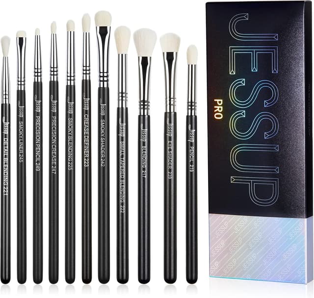 Detalle de Jessup Set de pinceaux maquillage pour fard à paupières 11 pièces (dont pinceau estompeur, anti-cernes yeux) – Nior T340