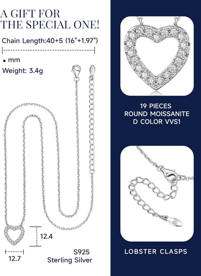 Detalle de MomentWish Herz Kette mit A-Z Buchstaben-Anhänger aus 925 Sterling Silber mit Moissanit