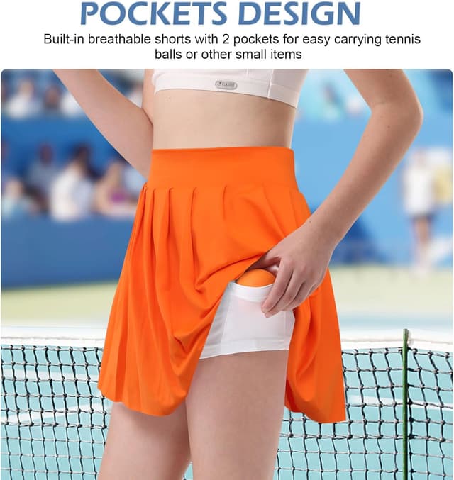 Detalle de Bezioner Mädchen-Tennisrock / Plissierter Skorts-Rock mit Innenhose und Taschen