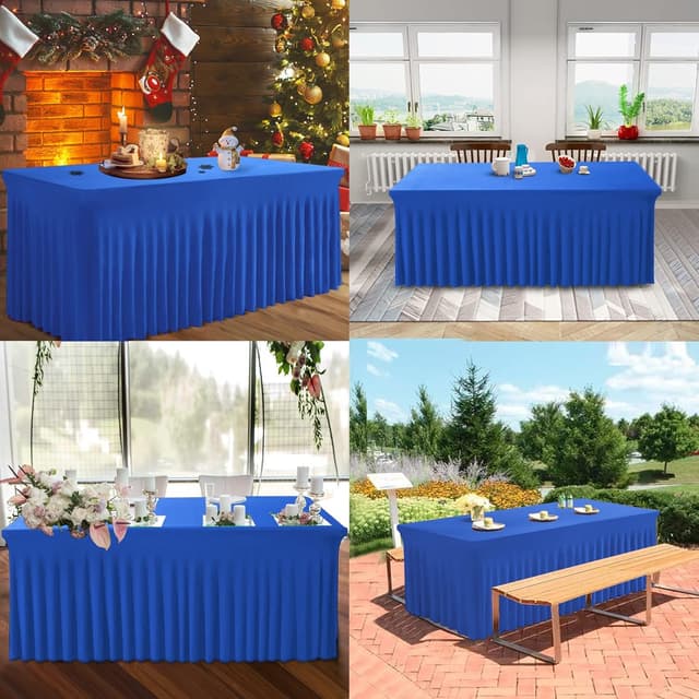 Detalle 2 de BDDC Table Skirts for Rectangle Tables (8ft) — 2-Pack Royal Blue One-Piece Tablecloth Skirt