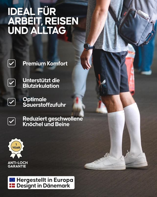 Detalle de DANISH ENDURANCE Medizinische Kompressionsstrümpfe aus Bio-Baumwolle (14–18 mmHg) – Stützstrümpfe für Flug, Schwangerschaft & Sport