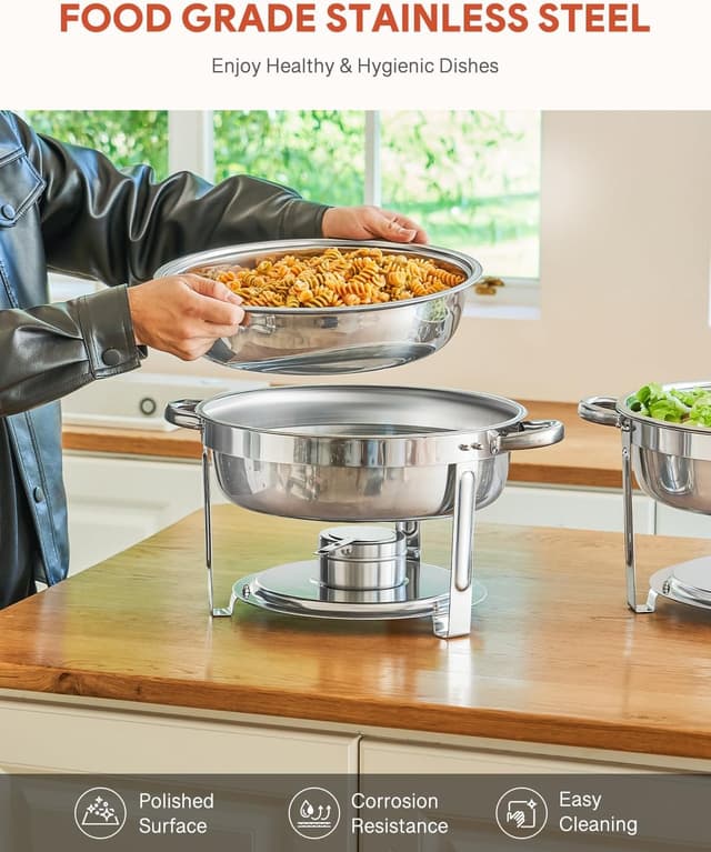 Thumbnail 6 de Wilprep Chafing Dish Buffet Set of 4 (Round Stainless Steel) – 5L food warmer trays with lids