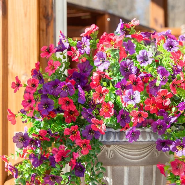 Thumbnail 6 de HyeFlora 2-Pack UV-Resistant Hanging Artificial Spring Flowers (Purple & Hotpink)