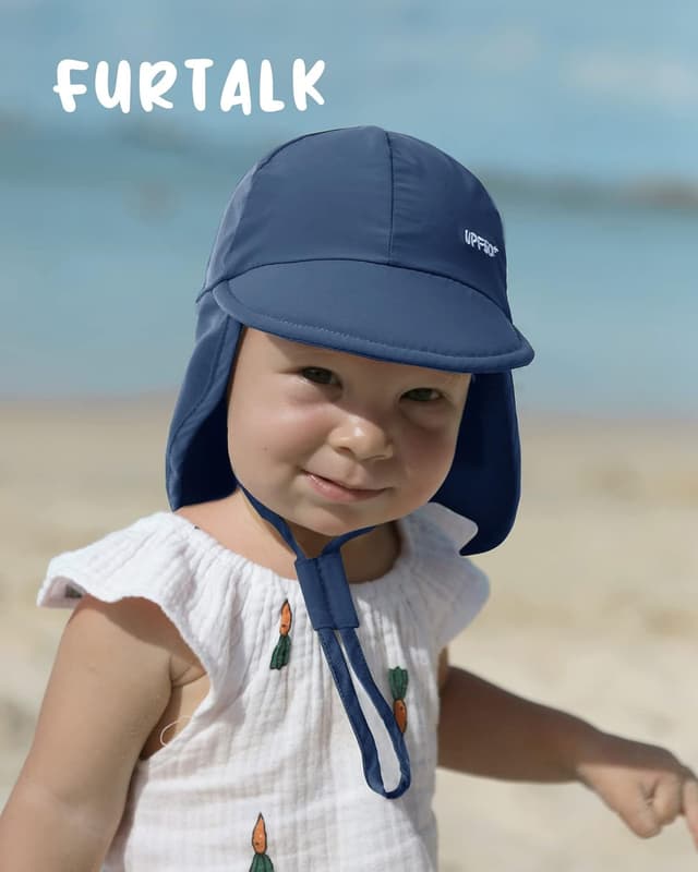 Detalle 2 de FURTALK Baby-Sonnenhut mit Nackenklappe (UPF 50+) einstellbar für 0–6 Monate