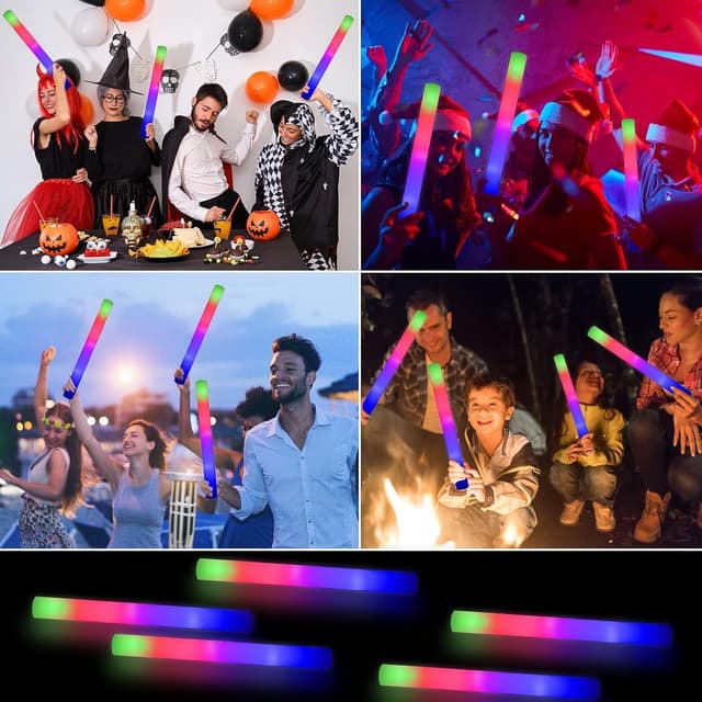 Detalle de Blu7ive 30-Piece LED Foam Glow Sticks (Flashing Baton Wands) for Kids & Parties