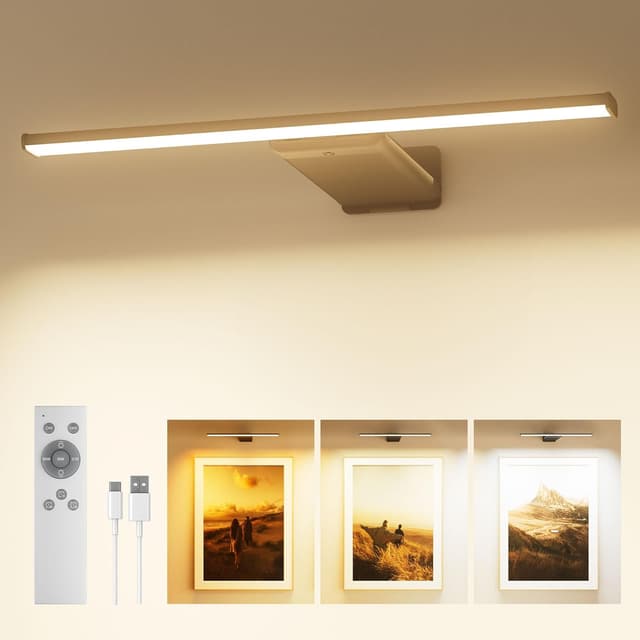 Detalle de PopoIron kabellose Bildbeleuchtung mit 12.000-mAh Akku, dimmbarer LED-Wandleuchte + Fernbedienung (schwarz)