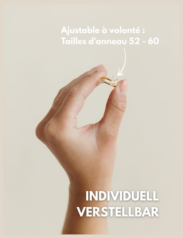 Detalle de GD GOOD.designs EST. 2015 Bague du zodiaque plaquée or 18K en acier inoxydable 316L – ajustable (taille 52 à 60) et imperméable
