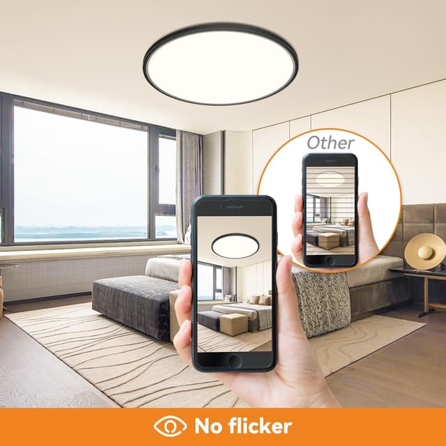 Detalle 2 de slochi LED-Deckenleuchte flach 36W, Ø40 cm, 3-Farb-Modus (3000K/4000K/6500K) – IP44 für Bad & Küche, Schwarz