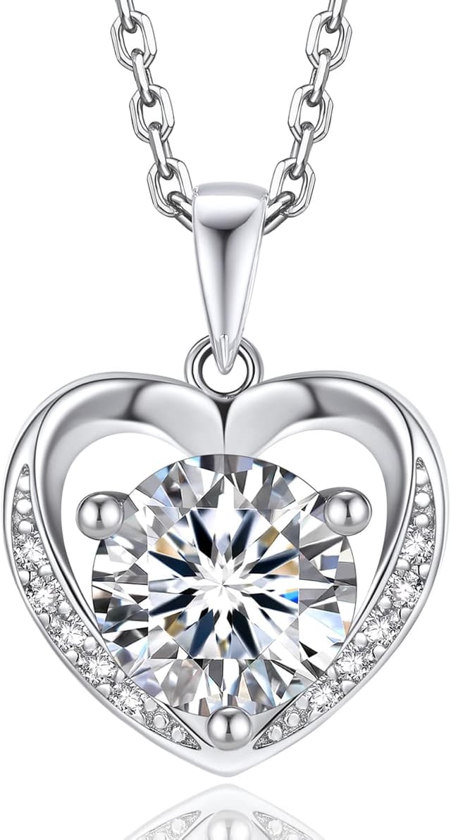 Detalle de MomentWish Damen Halskette aus 925 Sterling Silber mit Herz-Anhänger & Moissaniten (1–2 Karat)