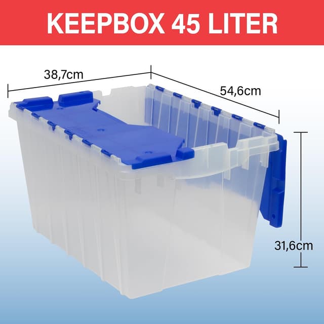 Detalle de Akro-Mils Storage Box 12 Gallon (klar/blau) mit durchgehenden Scharnieren