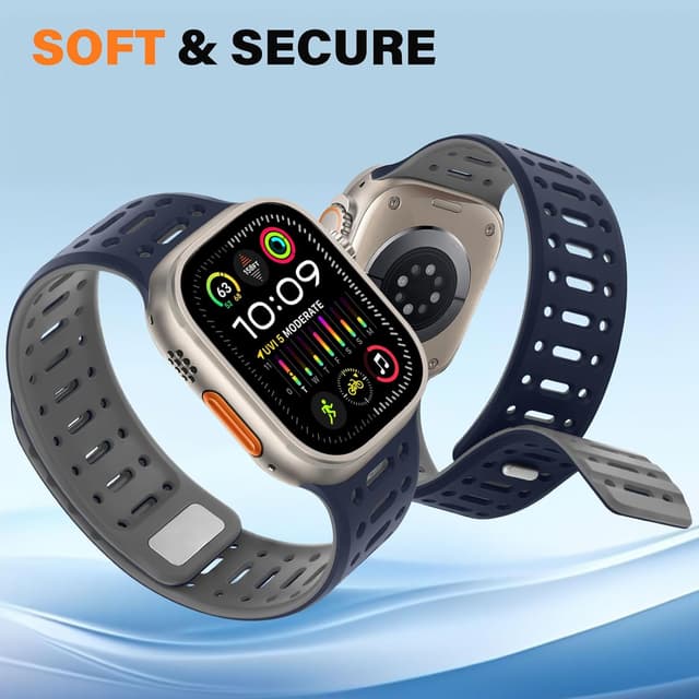 Detalle de Sixmoat Magnetic Strap for Apple Watch (49mm/Ultra 3/2, 46mm, 45mm, 44mm, 42mm) in Dark Blue-Gray