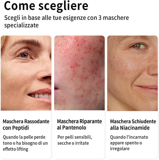 Detalle de Set di 9 maschere facciali RAZUYEN con peptidi, vitamina C e pantenolo B5