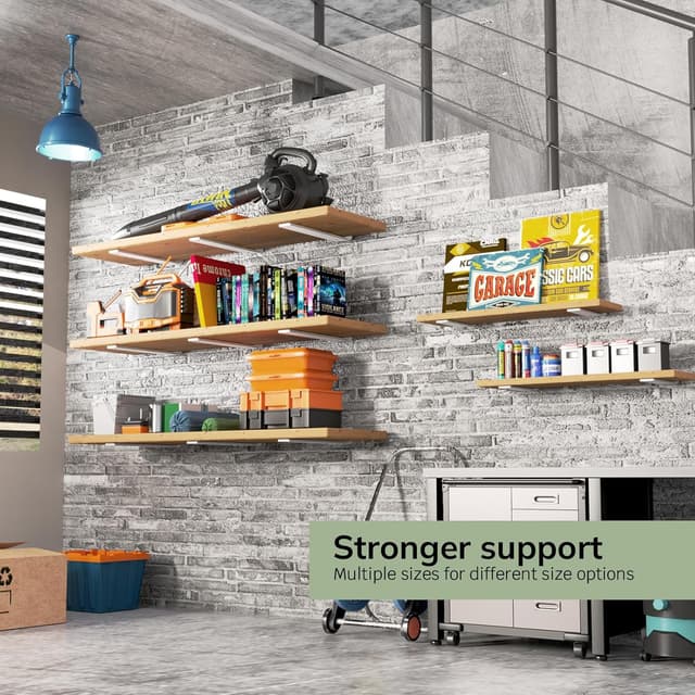 Detalle 2 de WELDUN lot de 6 supports d’étagère flottante (30 cm) en métal blanc, charge 75 kg