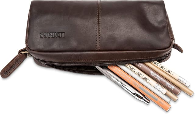 Detalle de LEABAGS Leder Federmäppchen „Indiana Tech“ (groß, Echtleder) in Mocca