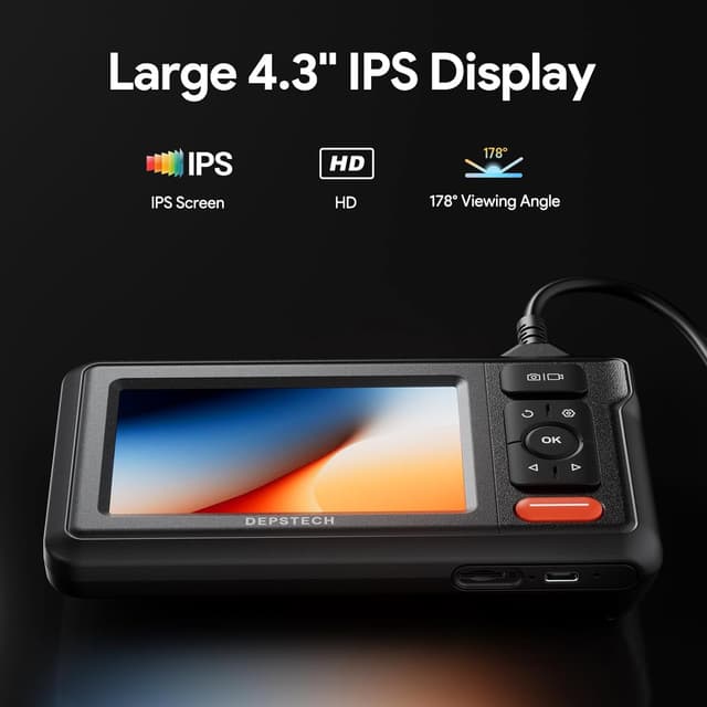 Detalle 2 de DEPSTECH DS320 Dual Lens Endoscope Inspection Camera with 4.3” IPS Screen (IP67, 5m cable)