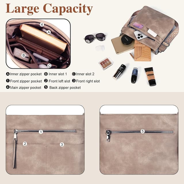 Detalle de Gladdon Damen-Umhängetasche mit breitem Jacquard-Schultergurt, Crossbody-Mittelgröße