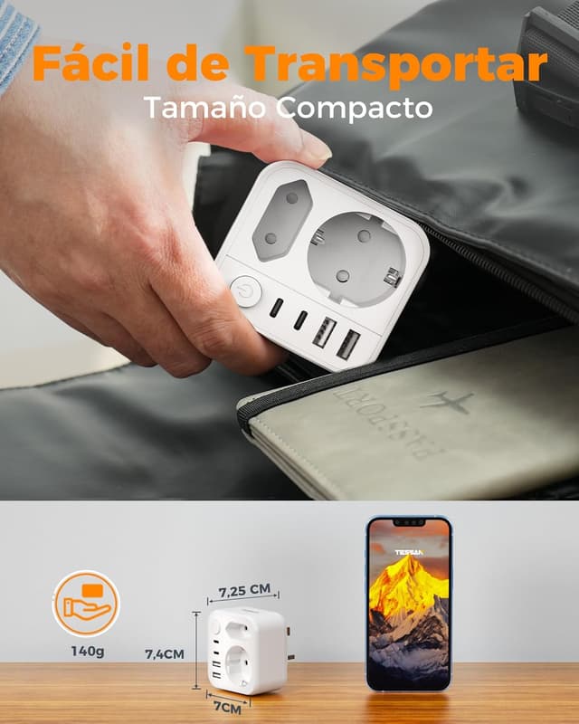 Thumbnail 5 de TESSAN Adaptador Enchufe UK con 2 USB C 3250W