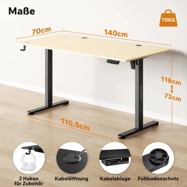 Detalle 2 de sense7 NOJO escritorio eléctrico regulable con motor 140x70 blanco/marrón claro