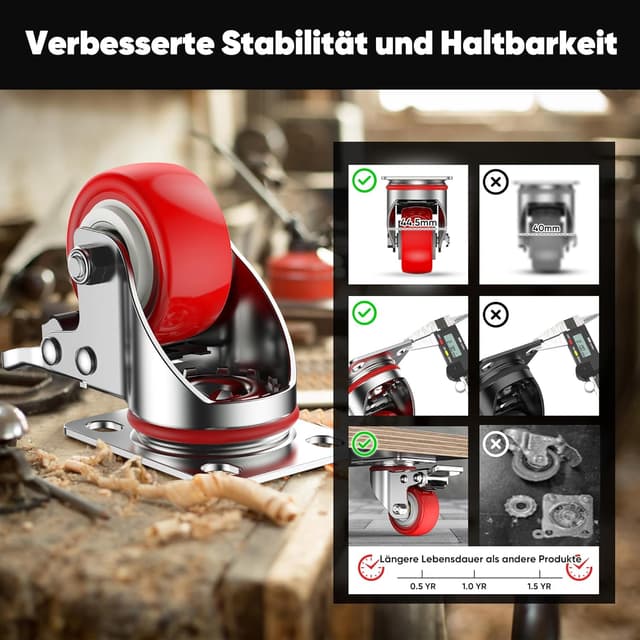 Detalle 2 de Deutnart Schwerlastrollen 50mm Möbelrollen